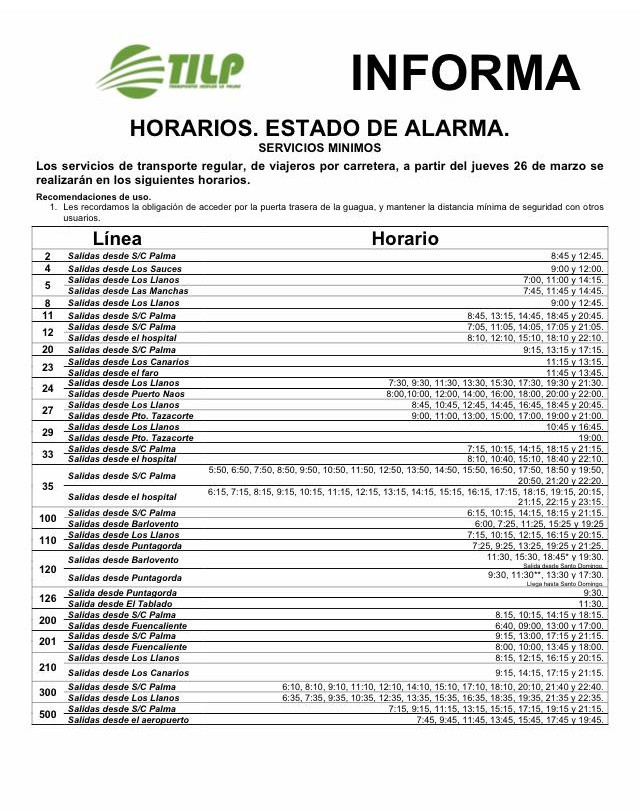 Horarios guaguas desde 26 de marzo