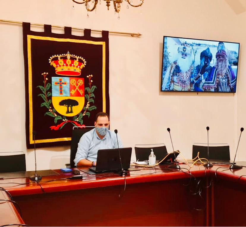 Imagen de la reuniu00f3n virtual entre el alcalde, Jonathan Felipe, y Sus Majestades los Reyes Magos de Oriente