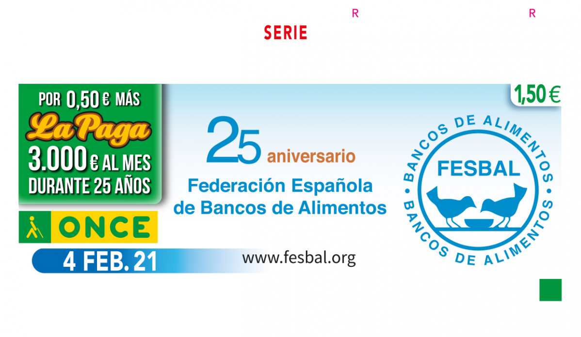 Cupu00f3n dedicado al 25 aniversario de la Federaciu00f3n Espau00f1ola de Bancos de Alimentos