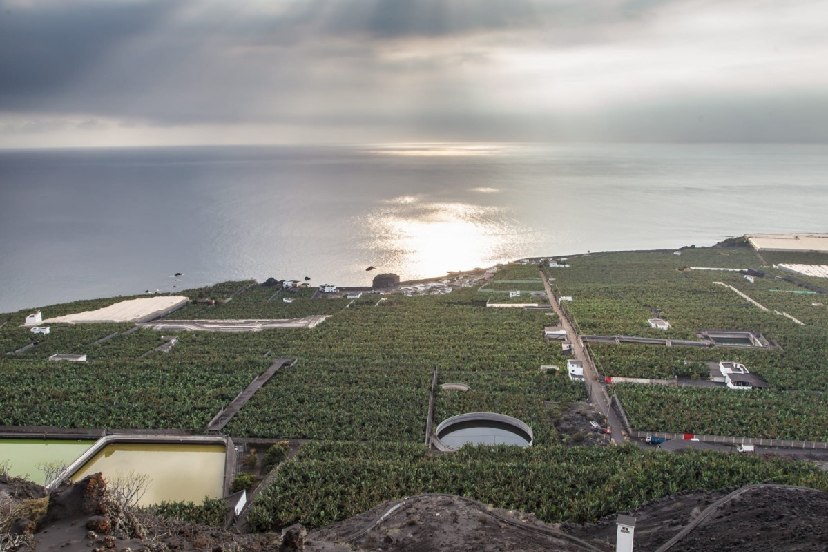 Vista del nu00facleo de La Bombilla y costa de Tazacorte desde el Mirador de Las Hoyas