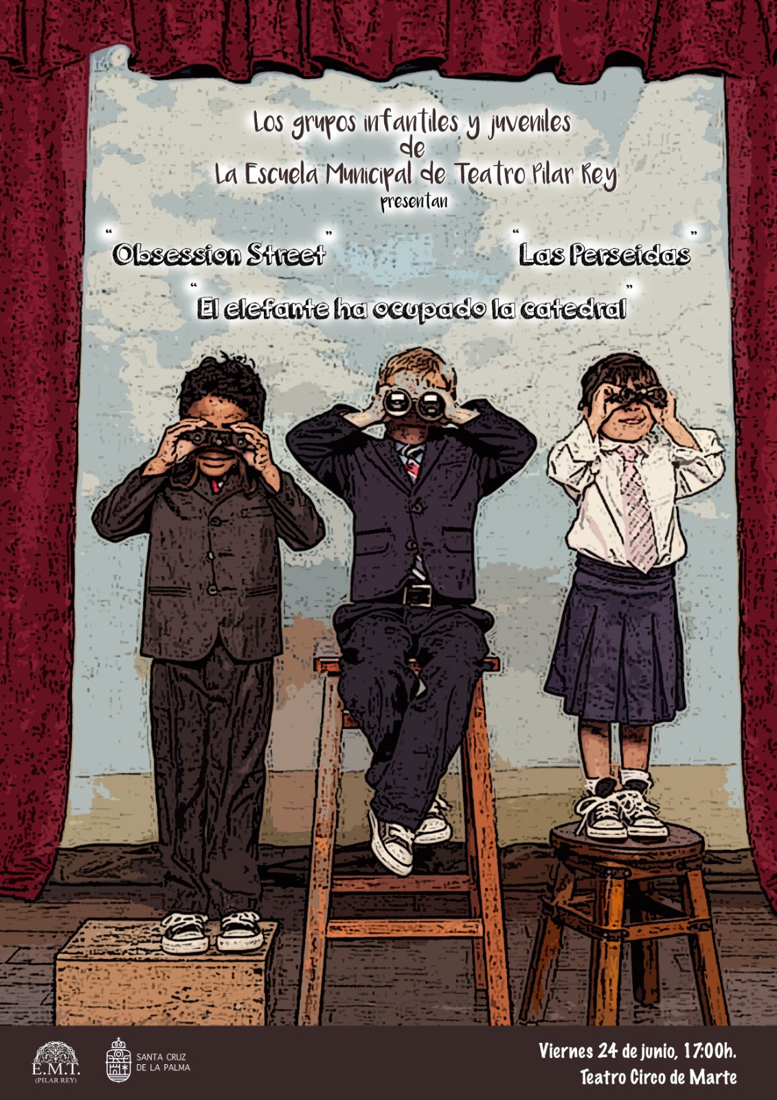 Cartel Escuela Municipal de Teatro Pilar Rey alumando infantil y juvenil