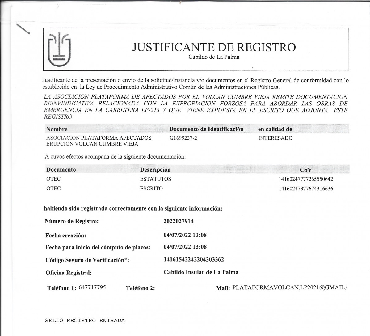 Justificante registro