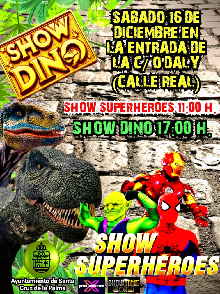 Cartel Show superhéroes y dinosaurios