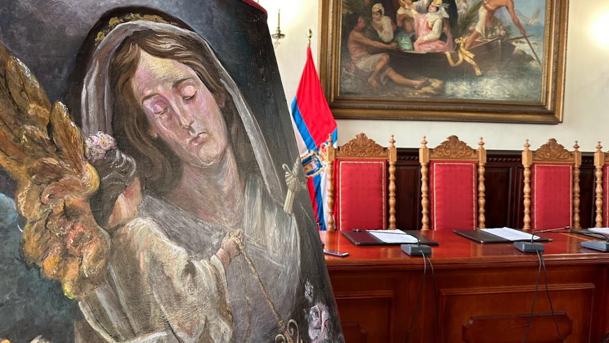 Foto Detalle del u00f3leo de Domingo J Cabrera para la Semana Santa 2024