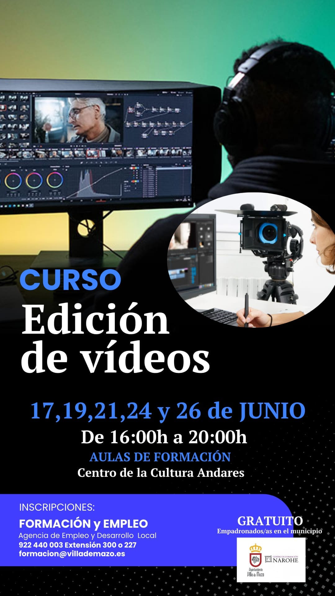 Cartel curso ediciu00f3n de vu00eddeos Villa de Mazo