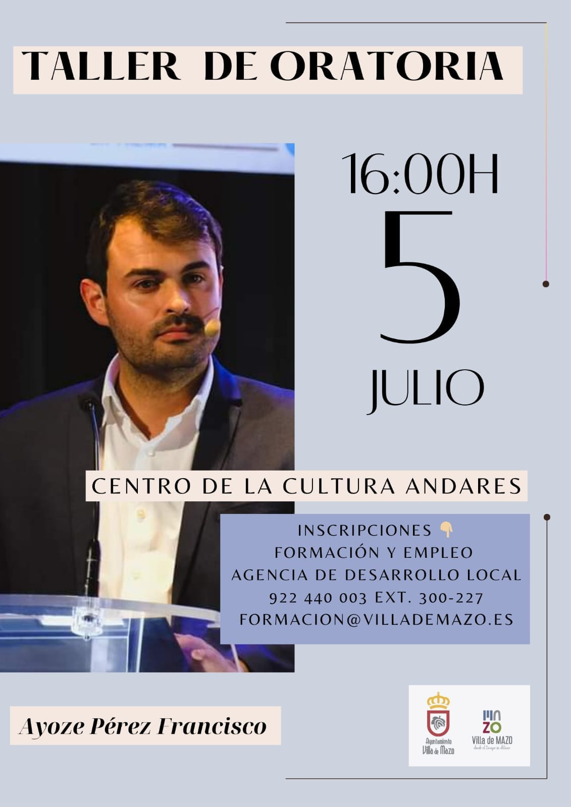 Cartel de Taller de Oratoria Villa de Mazo Diario Palmero