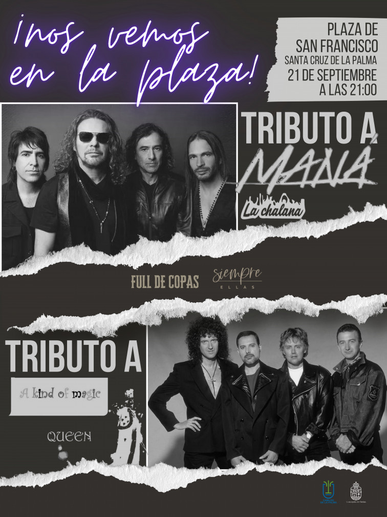 Cartel Nos Vemos en la Plaza tributo a Queen y Maná en Santa Cruz de La Palma el 21 de septiembre