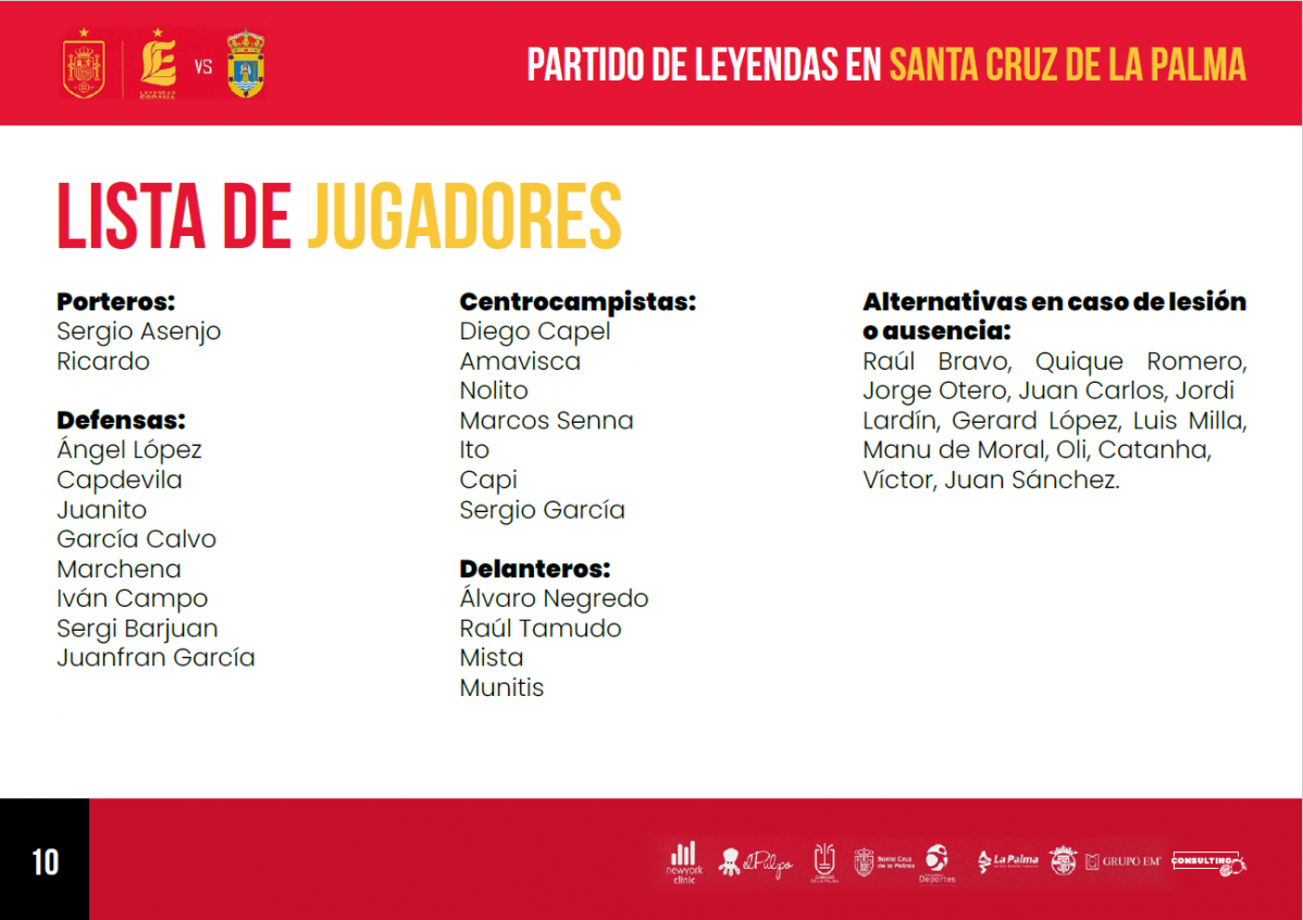 Lista de jugadores. La Palma Leyendas Espau00f1a